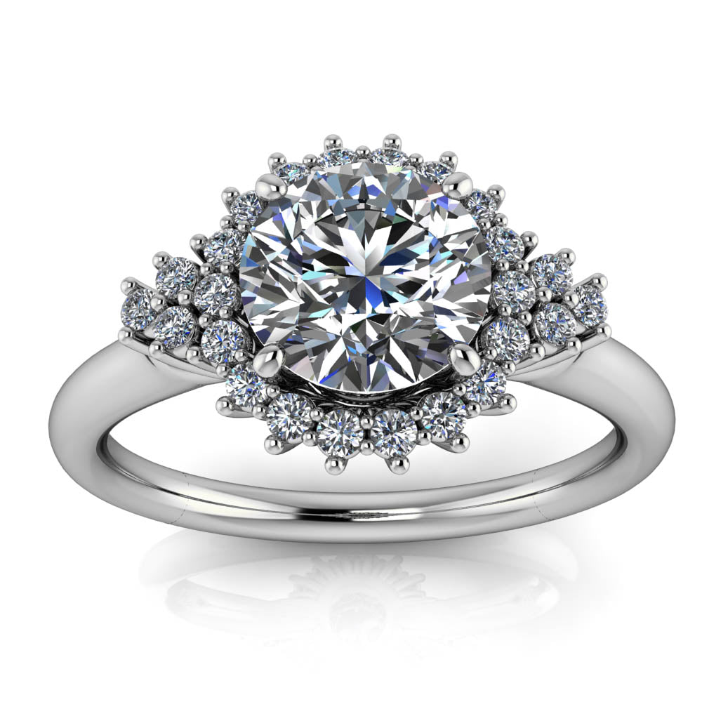 Cluster Halo Engagement Ring Setting Moissanite Center - Gianna - Moissanite Rings