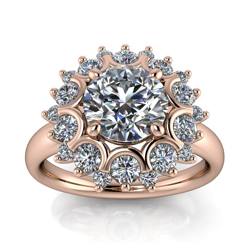 Diamond Halo Moissanite Engagement Ring - Sunburst - Moissanite Rings