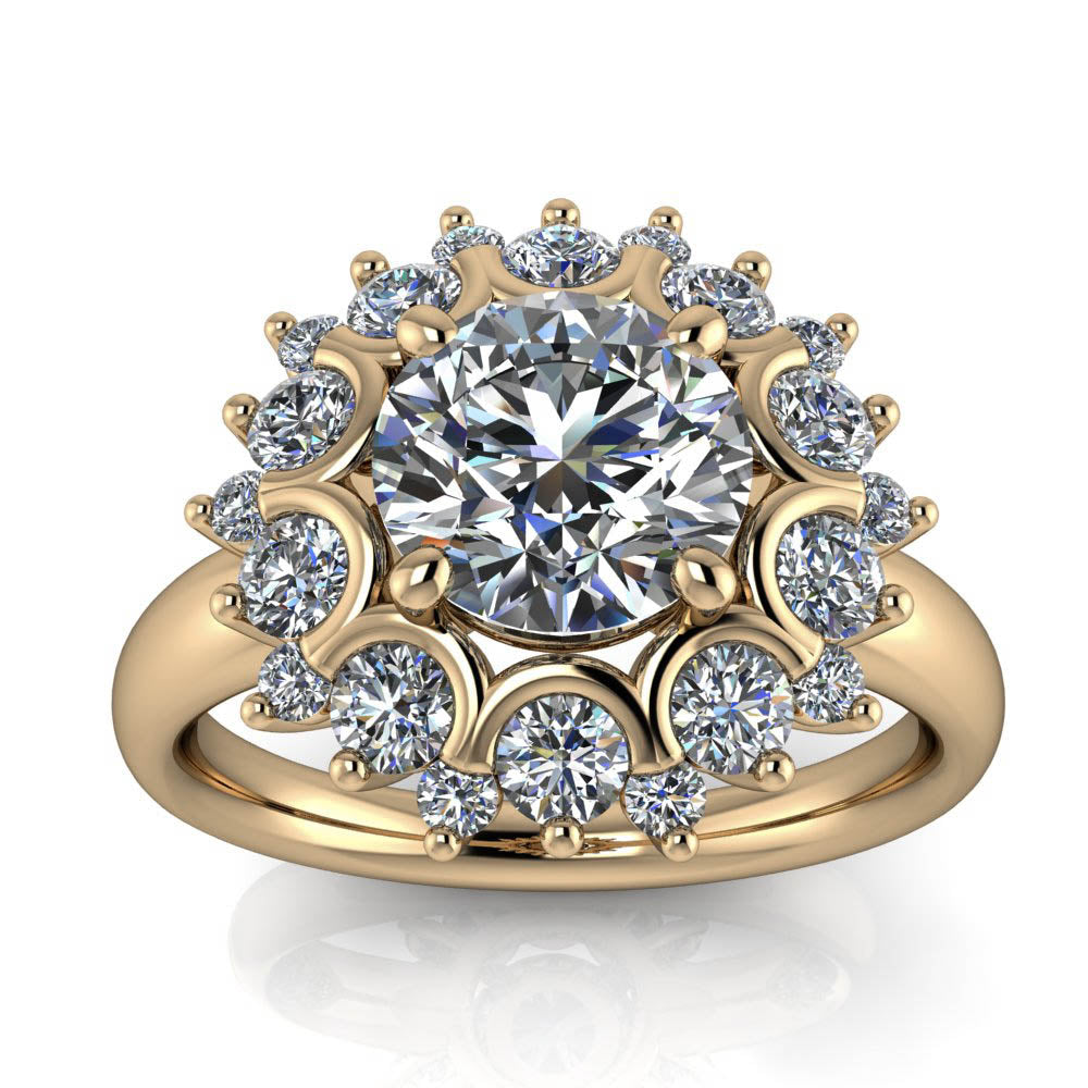 Diamond Halo Moissanite Engagement Ring - Sunburst - Moissanite Rings