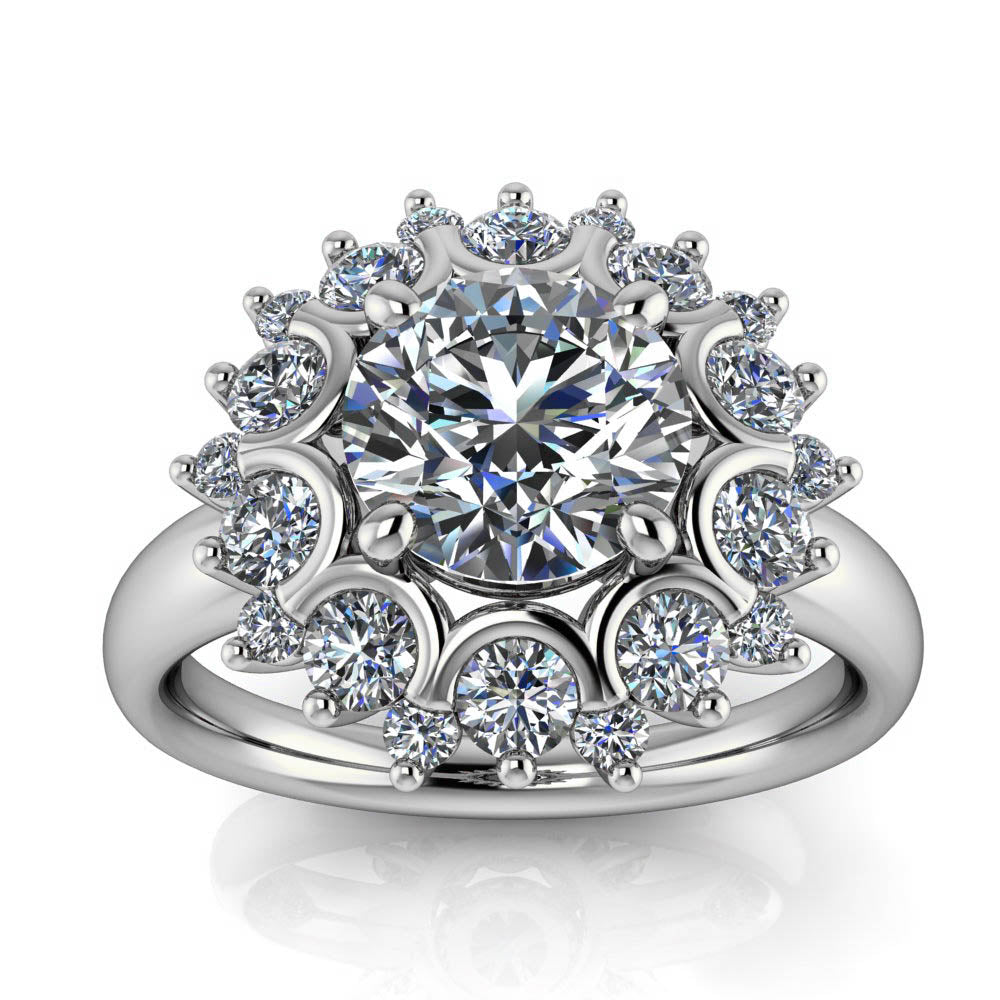 Diamond Halo Moissanite Engagement Ring - Sunburst - Moissanite Rings