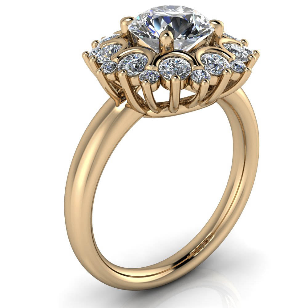 Diamond Halo Moissanite Engagement Ring - Sunburst - Moissanite Rings