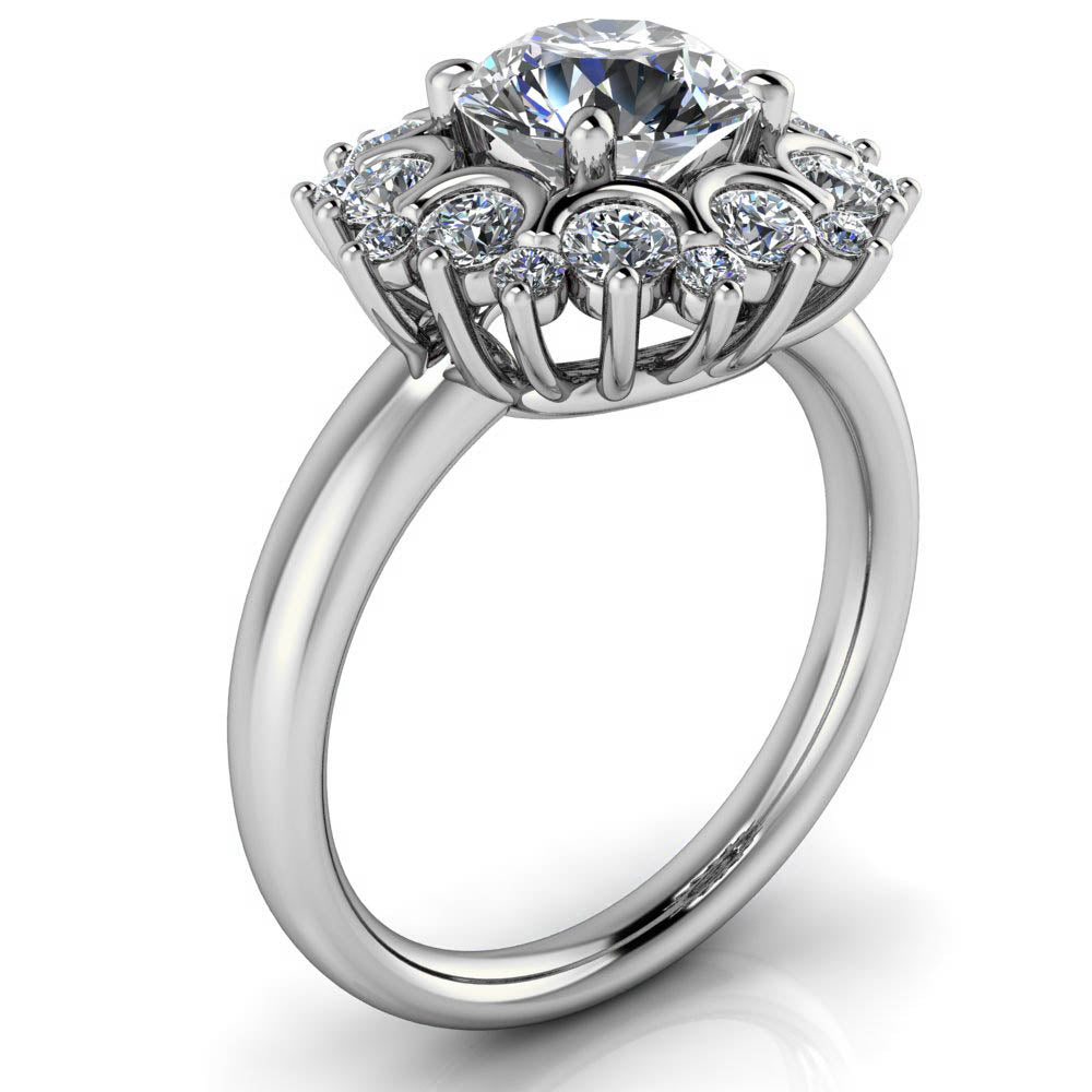 Diamond Halo Moissanite Engagement Ring - Sunburst - Moissanite Rings