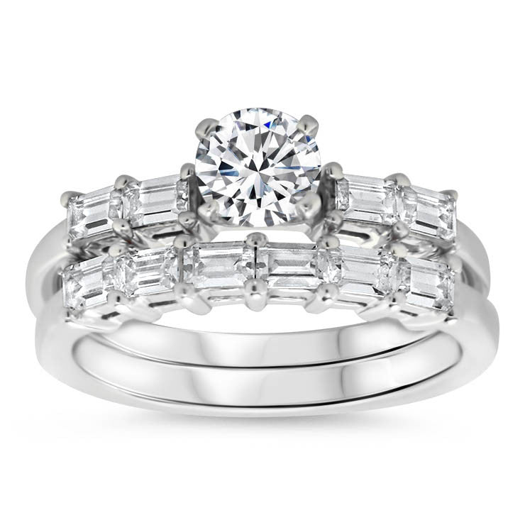 Straight Baguette Wedding Set -  Julia Set - Moissanite Rings