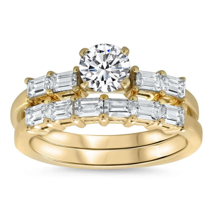 Straight Baguette Wedding Set -  Julia Set - Moissanite Rings