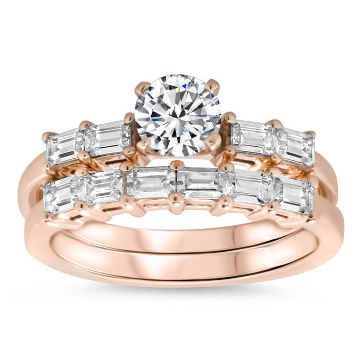Straight Baguette Wedding Set -  Julia Set - Moissanite Rings