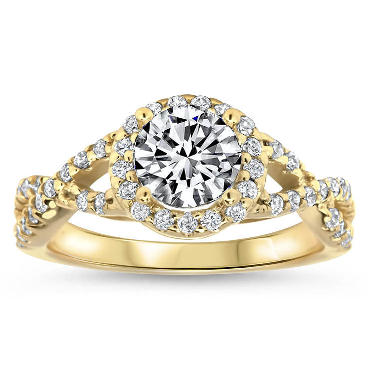Forever One Center Diamond Infinity Band Moissanite Engagement Ring Diamond Halo -Laura - Moissanite Rings