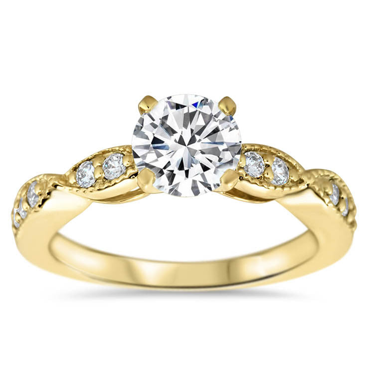 Cinched Diamond Engagement Ring Setting Moissanite Center - Twisted Love - Moissanite Rings