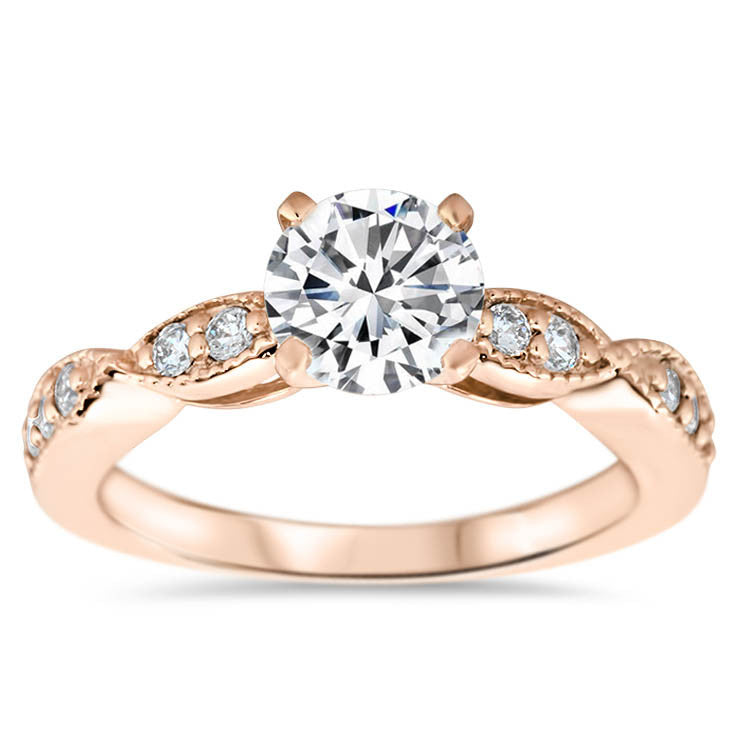 Cinched Diamond Engagement Ring Setting Moissanite Center - Twisted Love - Moissanite Rings