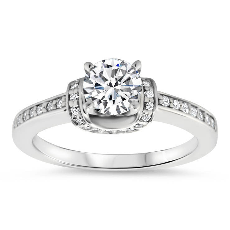 Diamond Accented Engagement Ring with Matching Wedding Band - Shawl Set - Moissanite Rings