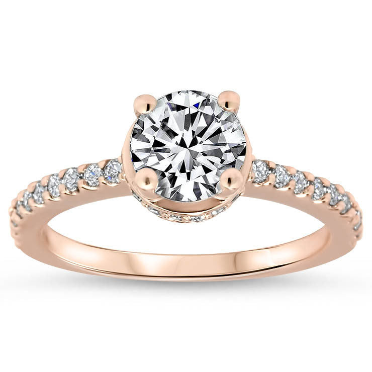 Moissanite and Diamond Belted Engagement Ring Forever One Center Stone- Nora - Moissanite Rings
