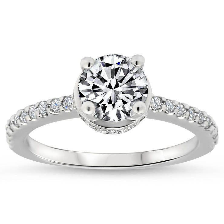 Moissanite and Diamond Belted Engagement Ring Forever One Center Stone- Nora - Moissanite Rings