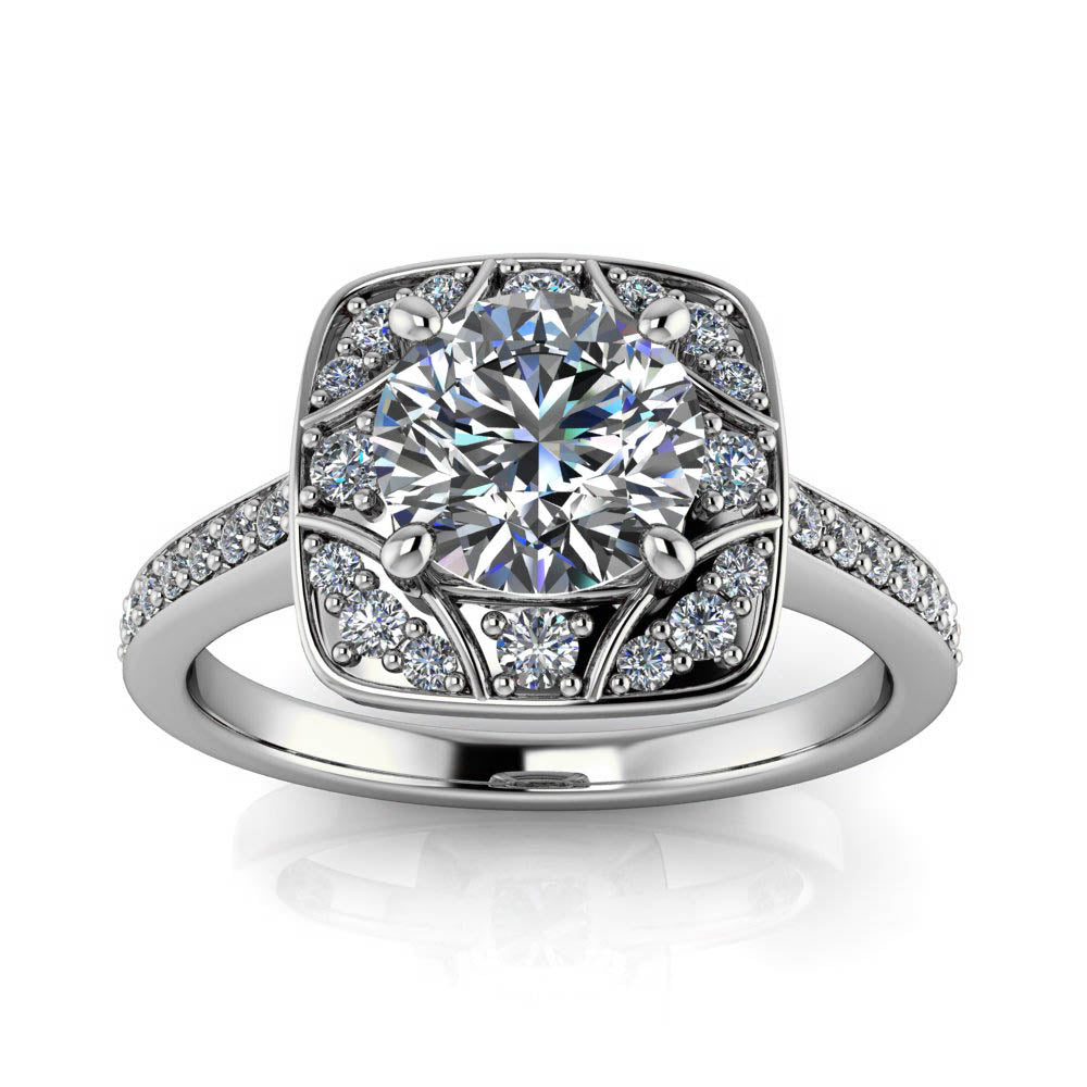 Moissanite Engagement Ring Vintage Style Halo - Balisa - Moissanite Rings