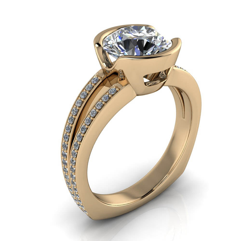Half Bezel Set Engagement Ring Split Shank Diamond Band - Vidal - Moissanite Rings