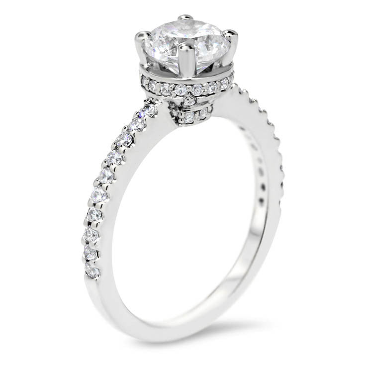 Moissanite and Diamond Belted Engagement Ring Forever One Center Stone- Nora - Moissanite Rings