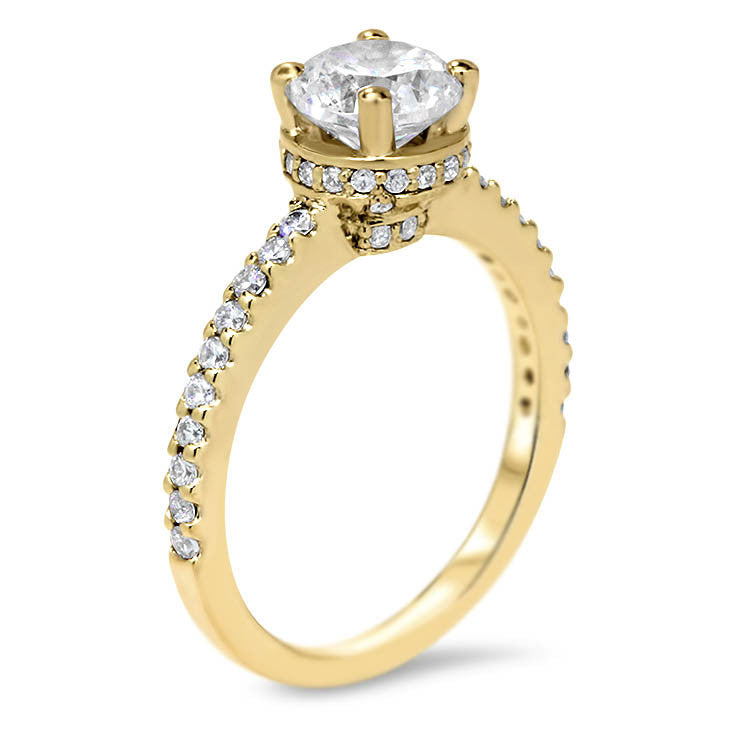 Moissanite and Diamond Belted Engagement Ring Forever One Center Stone- Nora - Moissanite Rings