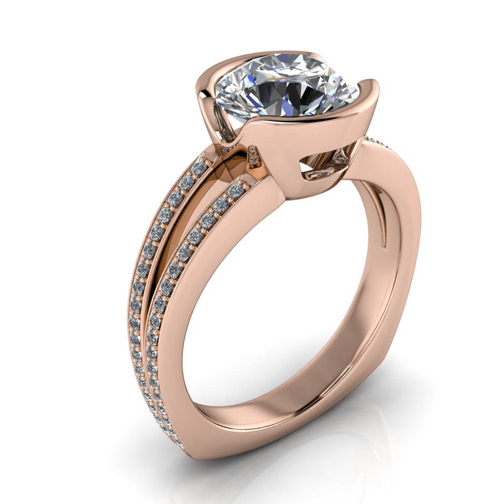 Half Bezel Set Engagement Ring Split Shank Diamond Band - Vidal - Moissanite Rings
