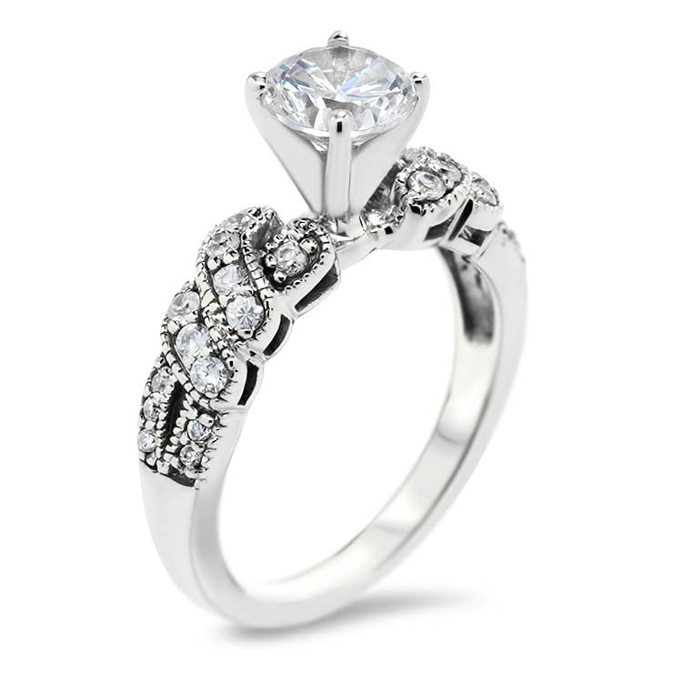 Diamond Twisted Engagement Ring Forever One Moissanite Center - City - Moissanite Rings