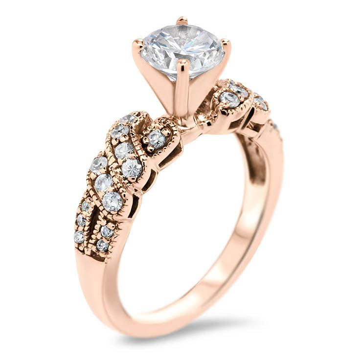 Diamond Twisted Engagement Ring Forever One Moissanite Center - City - Moissanite Rings
