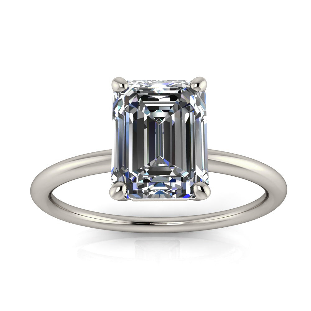 Thin Band Engagement Ring Emerald Cut Center - Mission