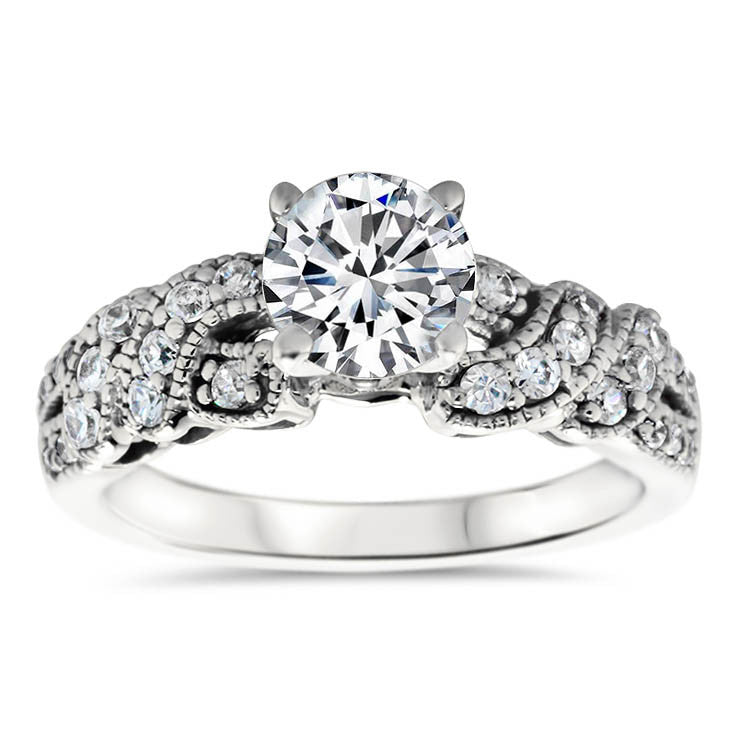 Diamond Twisted Engagement Ring Forever One Moissanite Center - City - Moissanite Rings