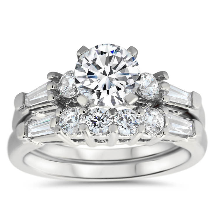Diamond Accent Wedding Set - Yvette Wedding Set - Moissanite Rings