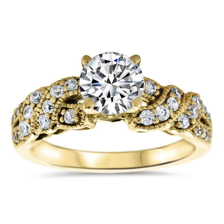 Diamond Twisted Engagement Ring Forever One Moissanite Center - City - Moissanite Rings