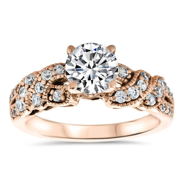 Diamond Twisted Engagement Ring Forever One Moissanite Center - City - Moissanite Rings