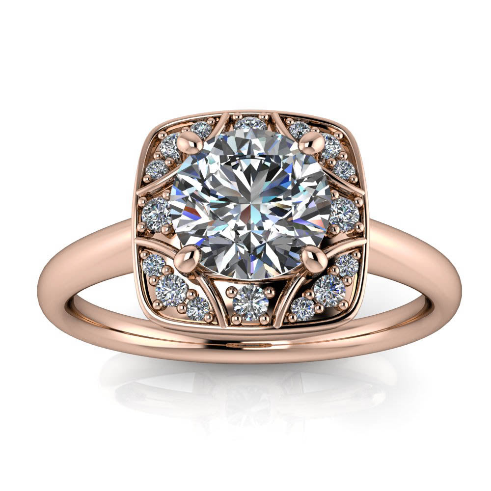 Unique Halo Engagement Ring Plain Band - Balisa II - Moissanite Rings