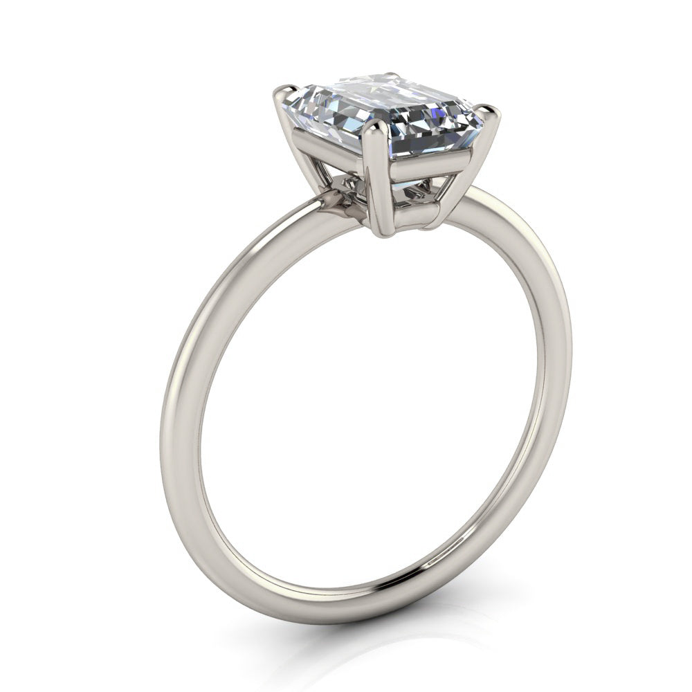 Thin Band Engagement Ring Emerald Cut Center - Mission