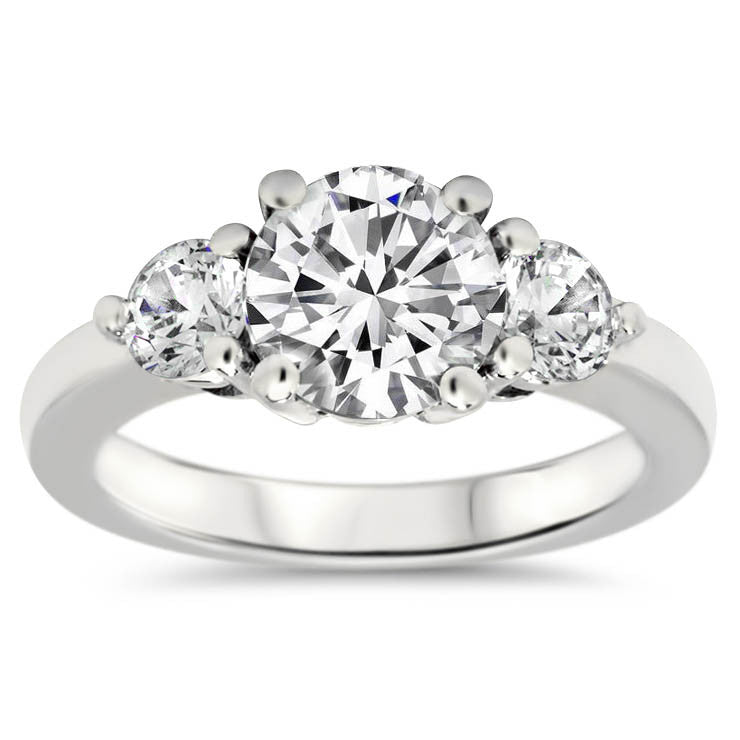 Three Stone Diamond and Moissanite  Engagement Ring - Mel - Moissanite Rings