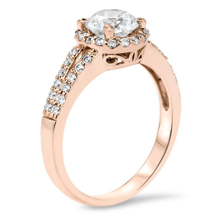 Vintage Style Moissanite Engagement Ring - Split Shank Halo - Moissanite Rings
