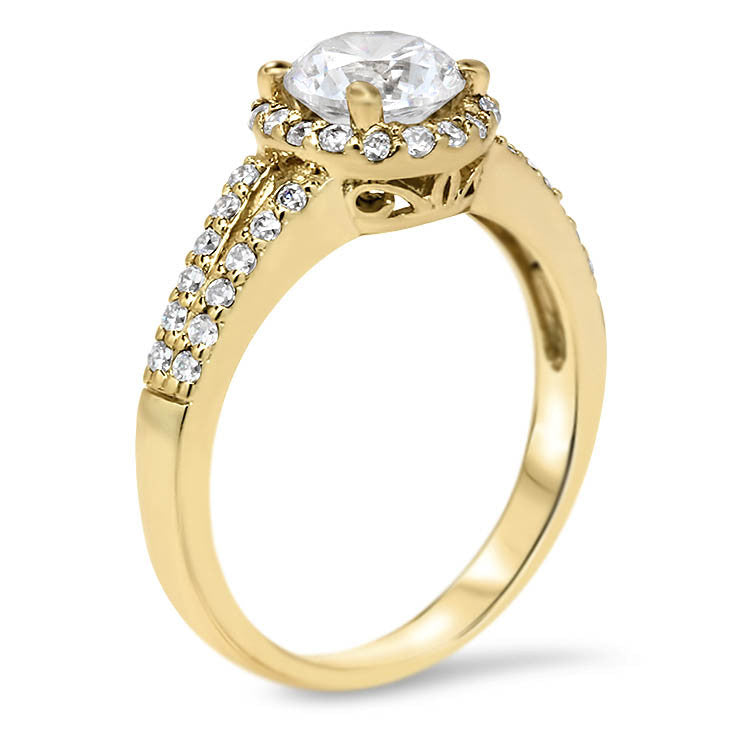 Vintage Style Moissanite Engagement Ring - Split Shank Halo - Moissanite Rings