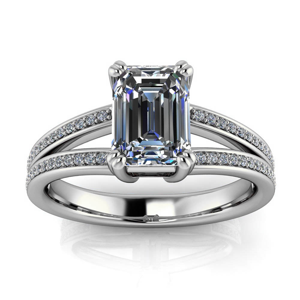 Split Shank Emerald Cut Engagement Ring - Rey - Moissanite Rings