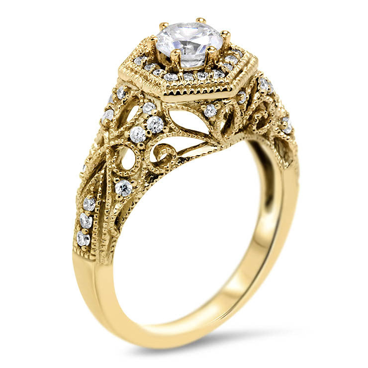 Hexagon Halo Vintage Inspired Engagement Ring - Milan - Moissanite Rings