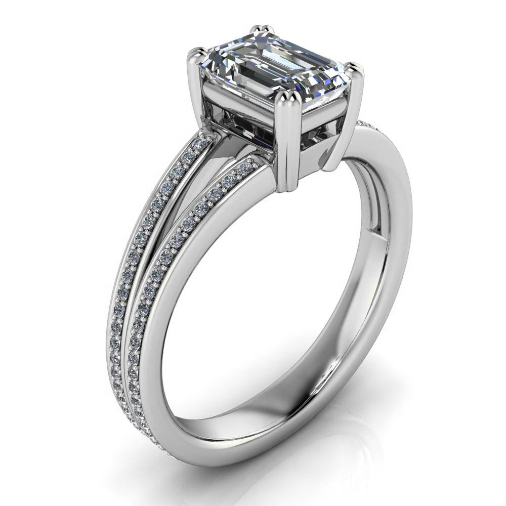 Split Shank Emerald Cut Engagement Ring - Rey - Moissanite Rings