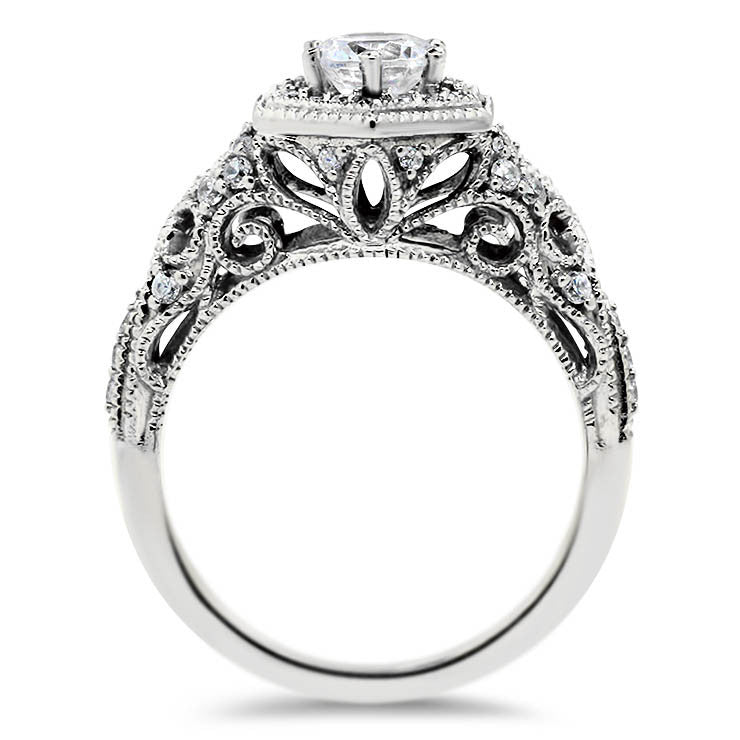 Hexagon Halo Vintage Inspired Engagement Ring -  Milan - Moissanite Rings