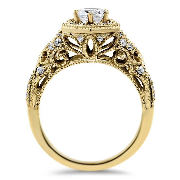 Hexagon Halo Vintage Inspired Engagement Ring - Milan - Moissanite Rings