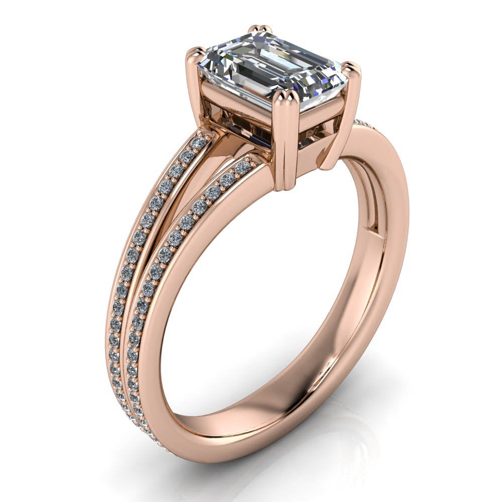 Split Shank Emerald Cut Engagement Ring - Rey - Moissanite Rings