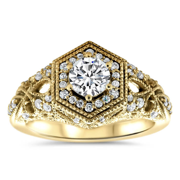 Hexagon Halo Vintage Inspired Engagement Ring - Milan - Moissanite Rings