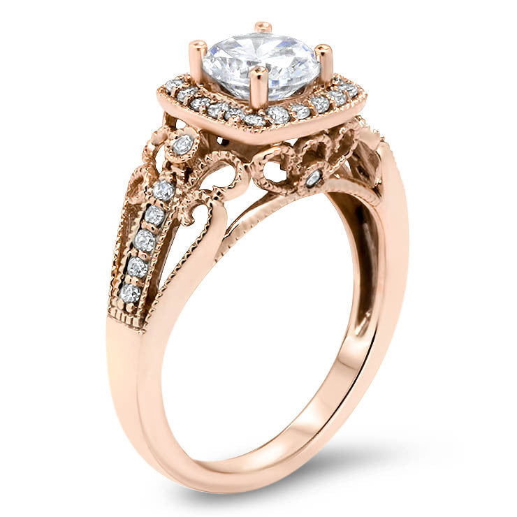 Vintage Style Diamond Halo Moissanite Engagement Ring - Layne - Moissanite Rings