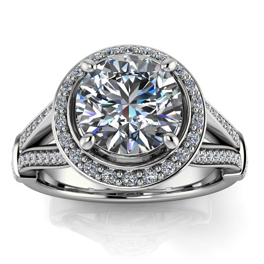 Split Shank Diamond Halo Engagement Ring - Ambar - Moissanite Rings