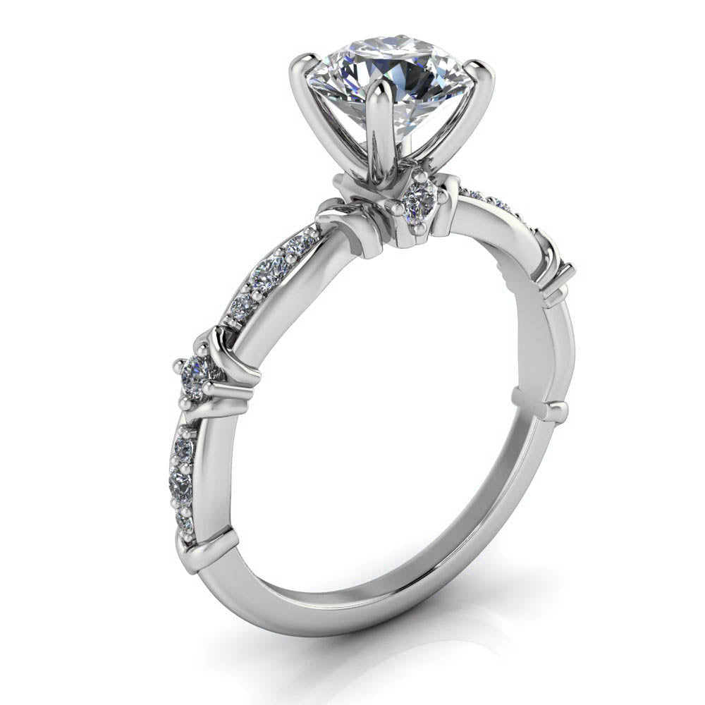 Unique Moissanite and Diamond Engagement Ring - Lennox - Moissanite Rings
