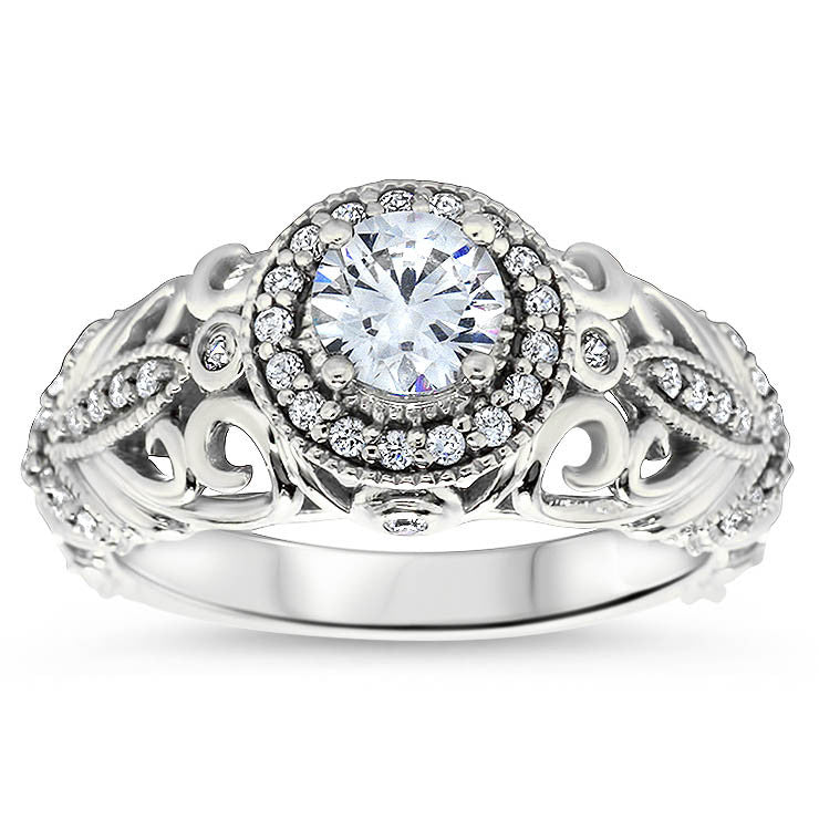 Vintage Inspired Forever One Center Moissanite Engagement Ring - Zoila - Moissanite Rings