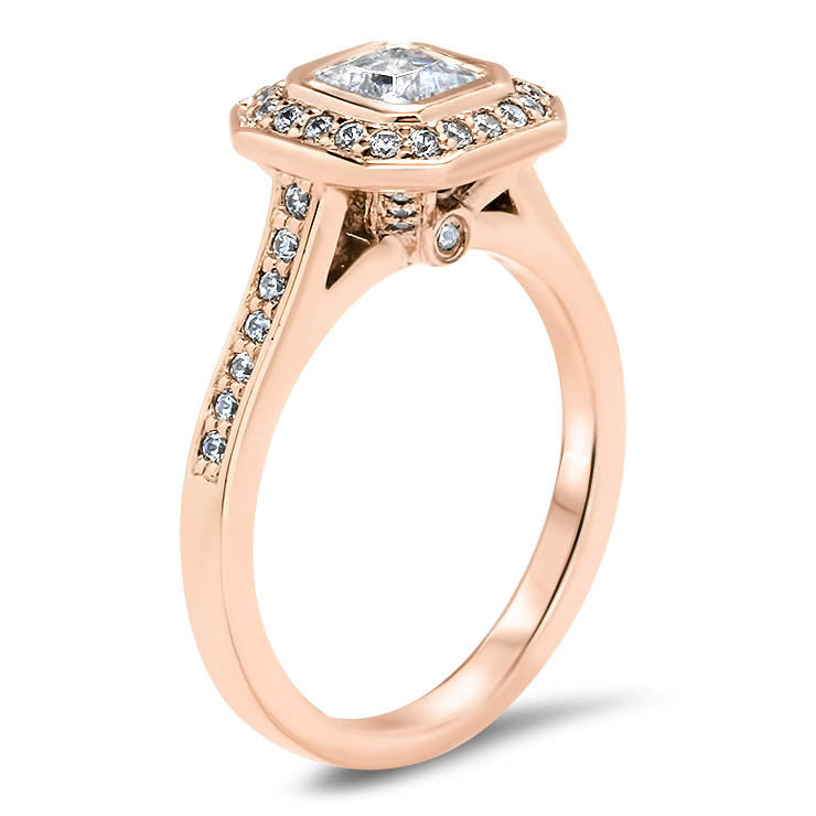 Bezel Set Princess Cut Diamond Halo Moissanite Engagement Ring - Janice - Moissanite Rings