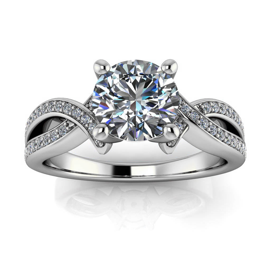 Criss Cross Diamond Engagement Ring Moissanite Center - Katarina - Moissanite Rings