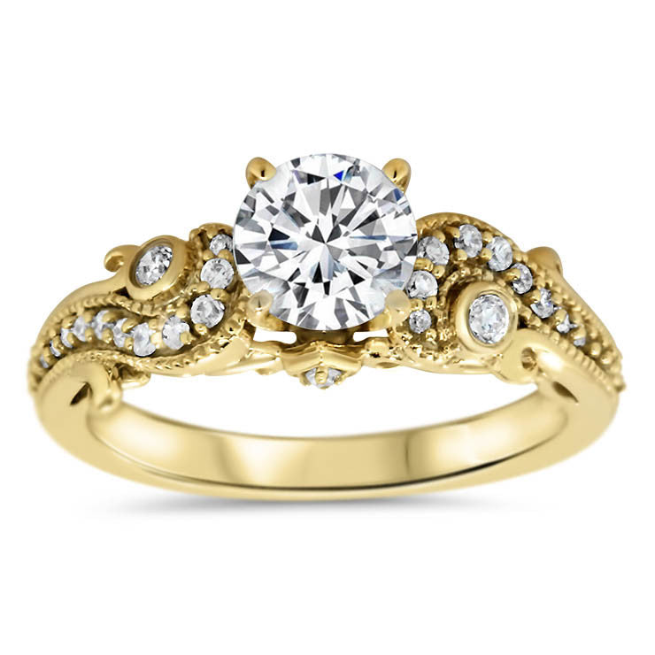 Unique Vintage Inspired Diamond Wedding Set - Seeds of Love Set - Moissanite Rings