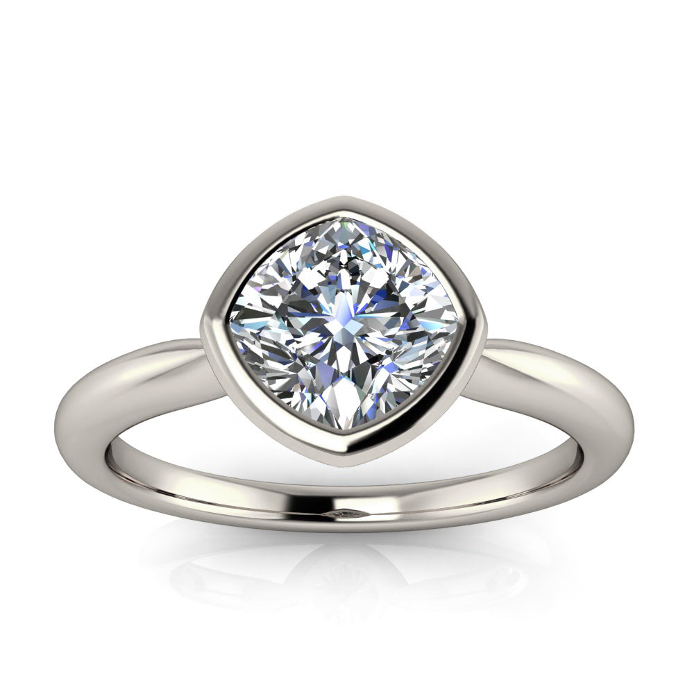 Bezel Set Cushion Cut Engaqgement Ring - Kay