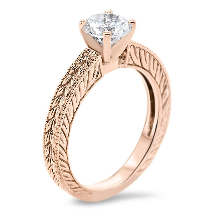 Hand Carved Vintage Style Moissanite Solitaire - Carved Solitaire - Moissanite Rings