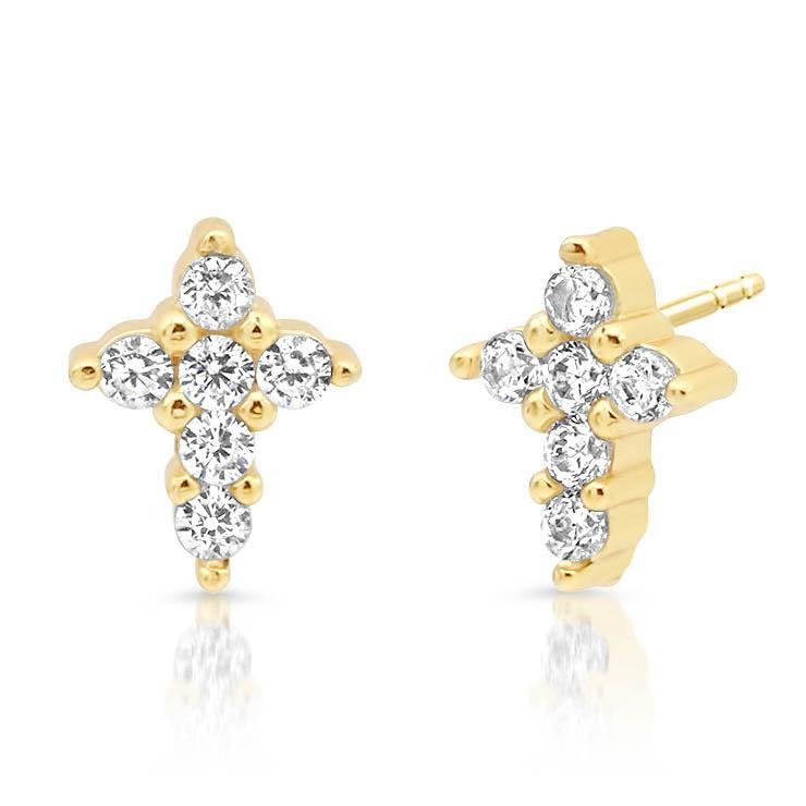 Mini Diamond Cross Earrings