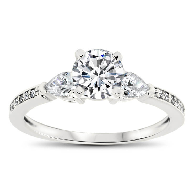 Dainty Diamond Engagement Ring Forever One Moissanite Center -Pia - Moissanite Rings